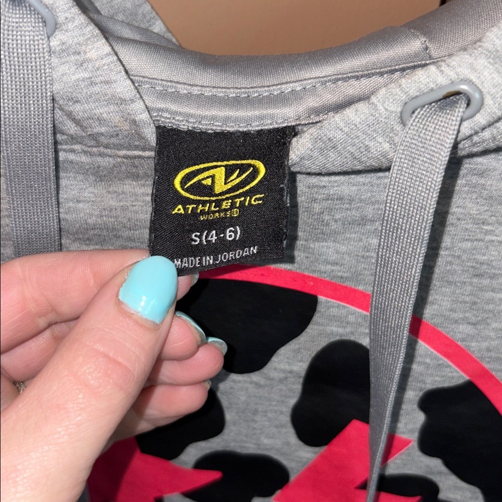 Women Athletic Gray Hoodie with Pink and Black Graphic design size small. - Picture 3 of 4